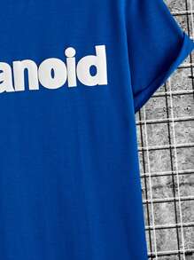 Manfinity Hypemode 男士字母圖案落肩T恤 - 藍色 - 查看 5