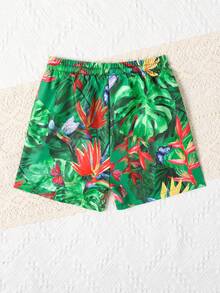 Baby Tropical & Butterfly Print Drawstring Waist Swim Shorts - Green - View 2