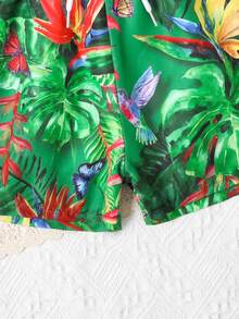 Baby Tropical & Butterfly Print Drawstring Waist Swim Shorts - Green - View 3
