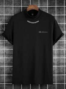 Manfinity Homme Men Letter Graphic Mock Neck Tee - Black - View 3