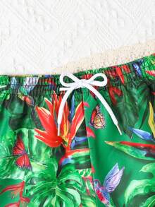 Baby Tropical & Butterfly Print Drawstring Waist Swim Shorts - Green - View 4