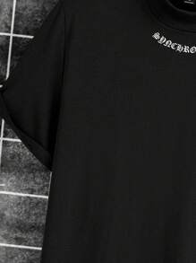 Manfinity Homme Men Letter Graphic Mock Neck Tee - Black - View 4