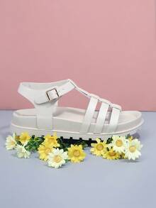 Caged Open Toe Lug Sole Flatform Sandals - Beige - View 2