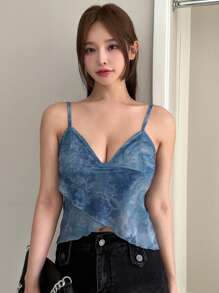 DAZY Tie Dye Wrap Cross Cami Top - Blue - View 1