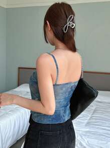 DAZY Tie Dye Wrap Cross Cami Top - Blue - View 2