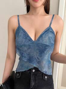DAZY Tie Dye Wrap Cross Cami Top - Blue - View 3