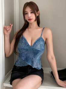 DAZY Tie Dye Wrap Cross Cami Top - Blue - View 4