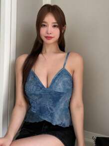 DAZY Tie Dye Wrap Cross Cami Top - Blue - View 6