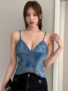 DAZY Tie Dye Wrap Cross Cami Top - Blue - View 7