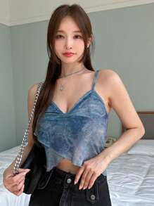DAZY Tie Dye Wrap Cross Cami Top - Blue - View 8