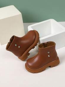 Girls Studded Decor Zip Side Combat Boots For Outdoor - Brown - View 6
