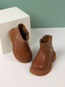 Girls Studded Decor Zip Side Combat Boots For Outdoor - Brown - View 7