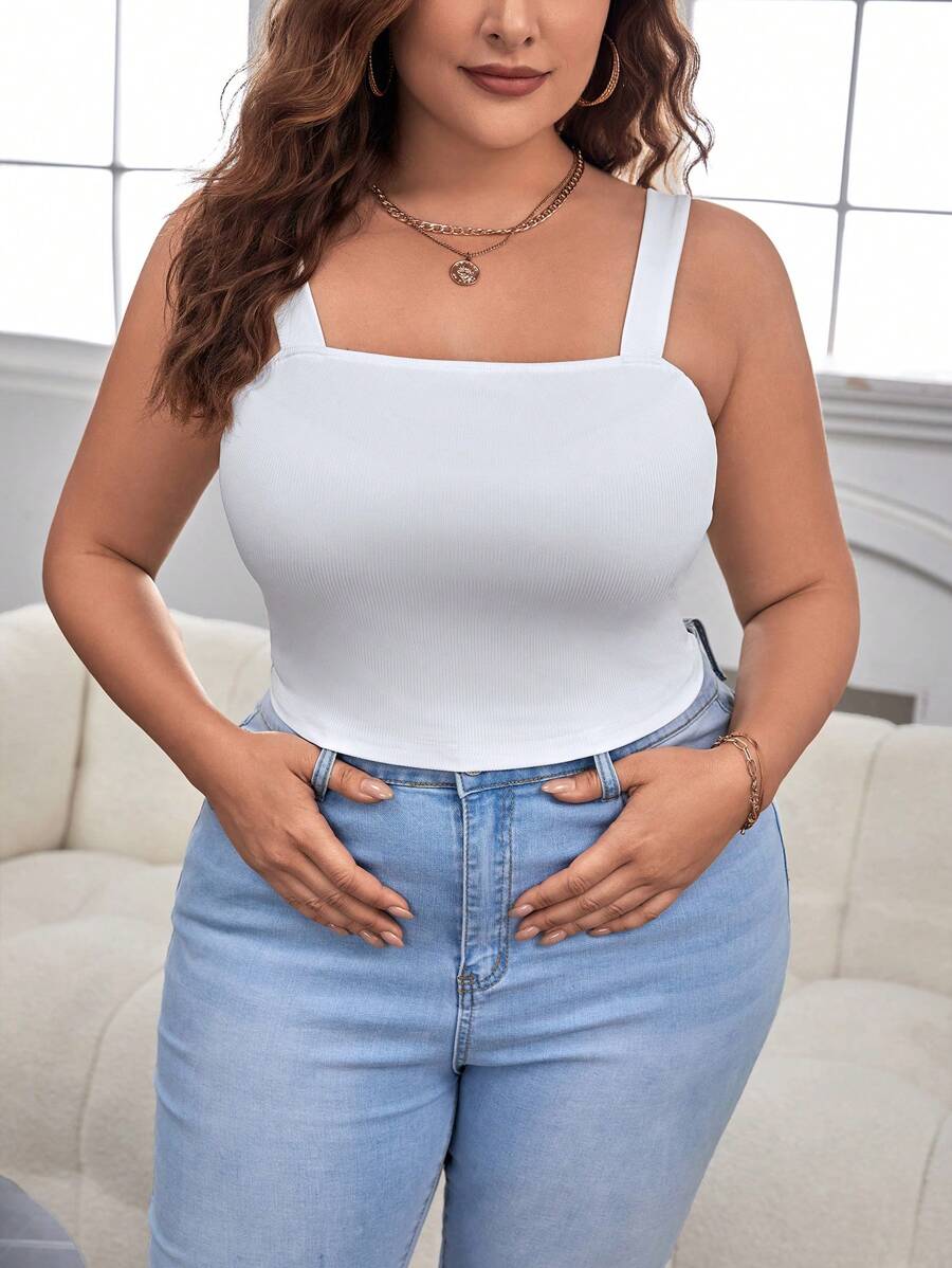 SHEIN Essnce Plus Solid Cami Top - White - View 1