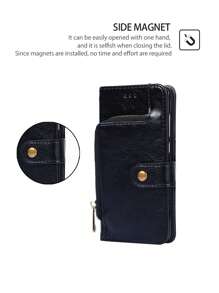 keyunfei 1pc Black Multi-Function Zipper Wallet With Pu Leather Wrist Strap, Flip Cover Card Holder Stand Phone Case Compatible With Samsung, Compatible With Iphone,International Version, Not The Domestic Version - Black - View 8