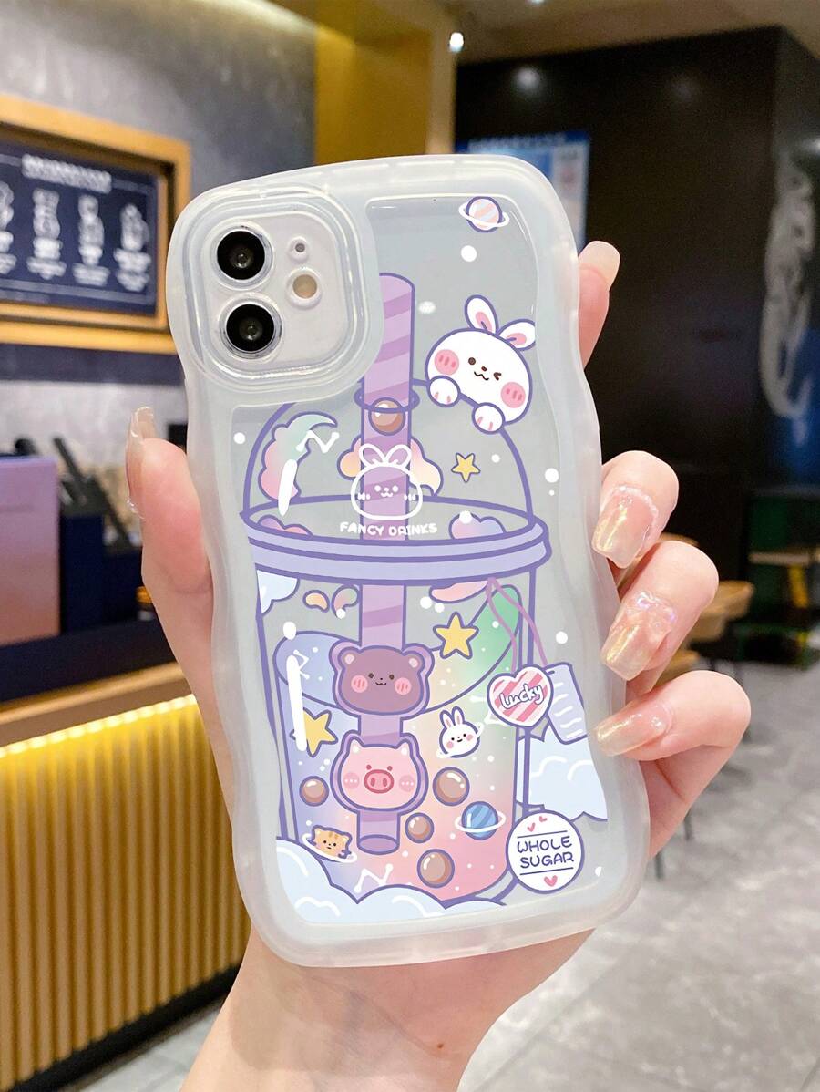 1 Trà Sữa & Thỏ In Sóng Khung Ốp Lưng Điện Thoại Trong Suốt - Trong sáng - Xem 1