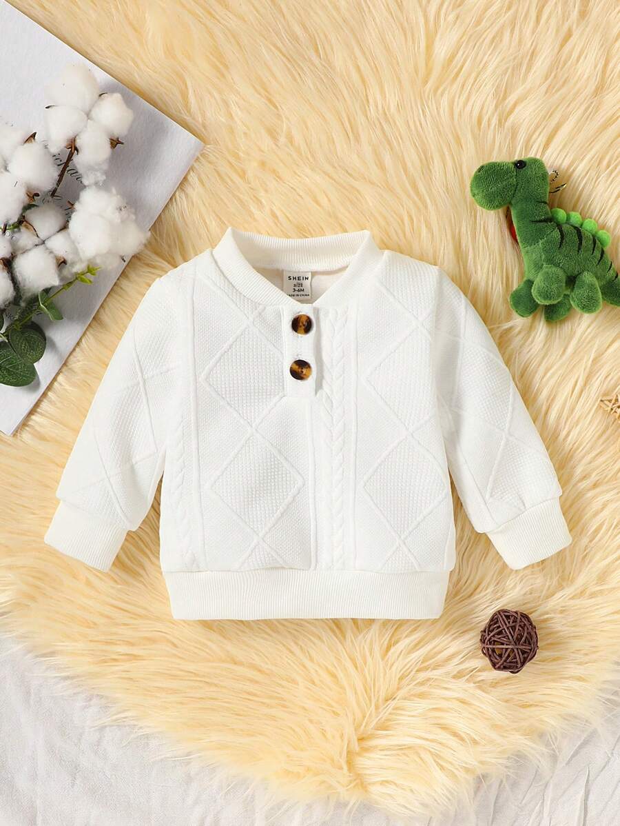 Baby Boy Half Button Sweatshirt - White - View 1