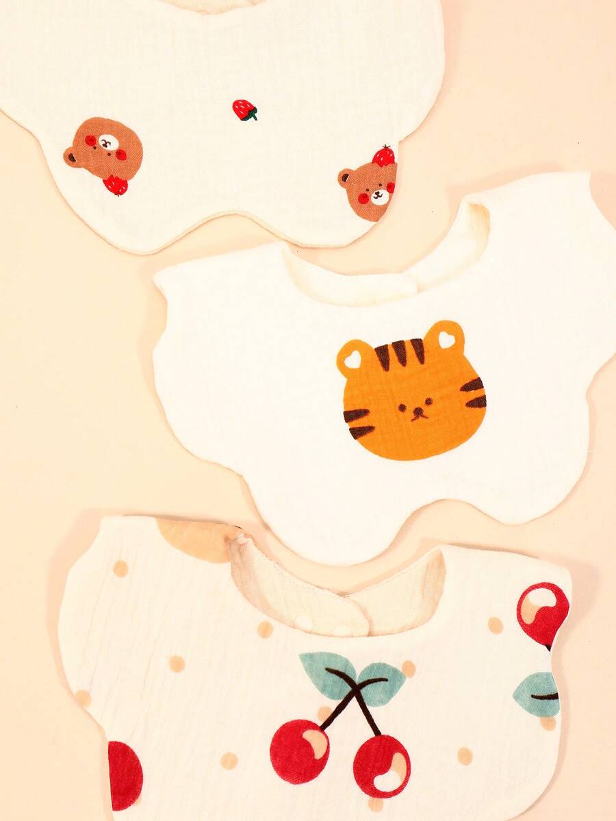 Bebé 3 piezas Set babero con cereza & con patrón de tigre de tela - Multicolor - Ver 1