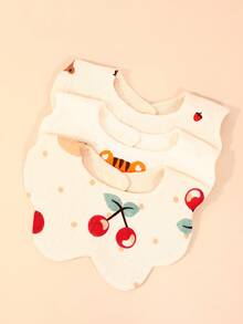 Bebé 3 piezas Set babero con cereza & con patrón de tigre de tela - Multicolor - Ver 2