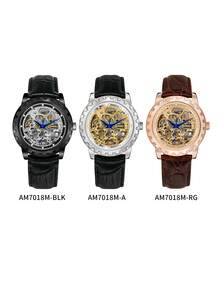 BERNY 1pc Men Water Resistant Round Hollow Dial Mechanical Watch - White - View 1