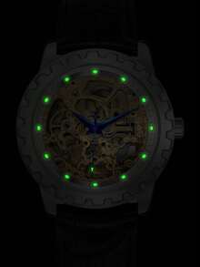 BERNY 1pc Men Water Resistant Round Hollow Dial Mechanical Watch - White - View 4