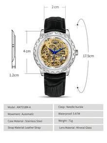 BERNY 1pc Men Water Resistant Round Hollow Dial Mechanical Watch - White - View 5