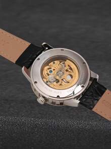 BERNY 1pc Men Water Resistant Round Hollow Dial Mechanical Watch - White - View 7