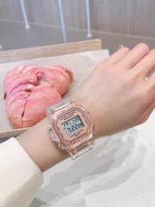 1pc Women Men Holographic Dial Water Resistant LED Display Electronic Watch - Rust Brown - View 1