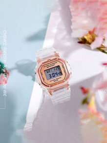 1pc Women Men Holographic Dial Water Resistant LED Display Electronic Watch - Rust Brown - View 2