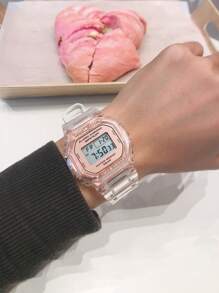 1pc Women Men Holographic Dial Water Resistant LED Display Electronic Watch - Rust Brown - View 3