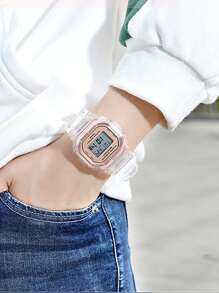 1pc Women Men Holographic Dial Water Resistant LED Display Electronic Watch - Rust Brown - View 4