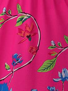 Breezaya Floral Print Cold Shoulder Split Thigh Dress - Hot Pink - View 3