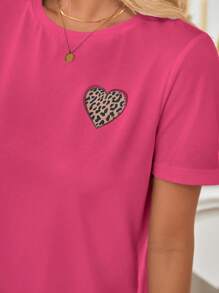 SHEIN Frenchy Áo thun nữ Tim In hoa Báo Giải trí - Màu Hồng Tươi - Xem 2