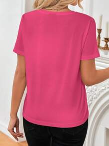 SHEIN Frenchy Áo thun nữ Tim In hoa Báo Giải trí - Màu Hồng Tươi - Xem 3