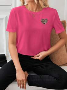 SHEIN Frenchy Áo thun nữ Tim In hoa Báo Giải trí - Màu Hồng Tươi - Xem 6