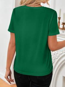 SHEIN Frenchy Áo thun nữ Tim In hoa Báo Giải trí - Màu xanh lá cây đậm - Xem 3