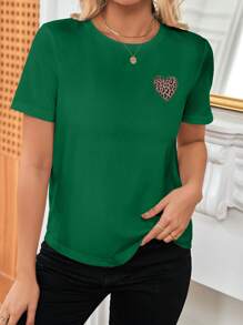 SHEIN Frenchy Áo thun nữ Tim In hoa Báo Giải trí - Màu xanh lá cây đậm - Xem 6