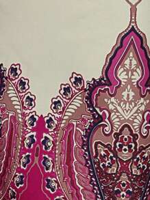 SHEIN LUNE Graphic Print Belted Wide Leg Pants - Pink - View 6