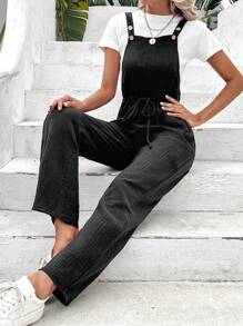 SHEIN LUNE Áo liền quần nữ Nút Dây kéo màu trơn Giải trí - màu đen - Xem 1