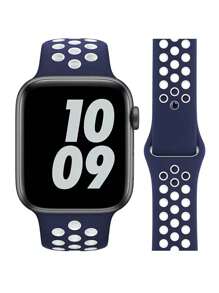 1入組男士女士鏤空綠色休閒矽膠錶帶，兼容Apple Watch - 藏蓝色 - 查看 1