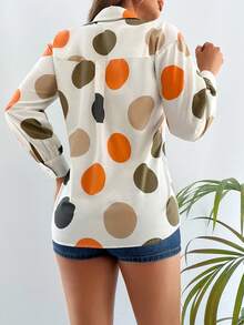Cottnline Polka Dot Print Drop Shoulder Shirt - Multicolor - View 2