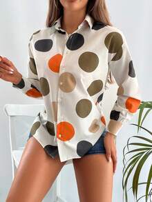 Cottnline Polka Dot Print Drop Shoulder Shirt - Multicolor - View 4