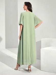 Al Najma Rhinestone Detail Flounce Sleeve Dress - Mint Green - View 2