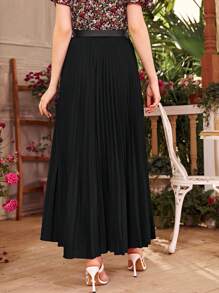 Seusyu 女士纯色日常百褶长裙 - 黑色 - 查看 2