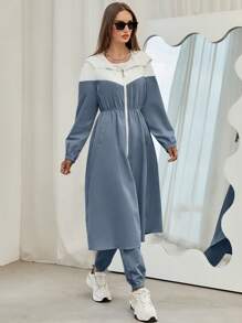 Mulvari 拼色拉链连帽外套和运动裤两件套 - 霧霾藍 - 查看 4