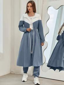 Mulvari 拼色拉链连帽外套和运动裤两件套 - 霧霾藍 - 查看 6