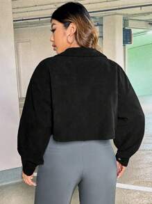 SHEIN EZwear 大碼1入組翻蓋細節落肩袖燈芯絨夾克 - 黑色 - 查看 2