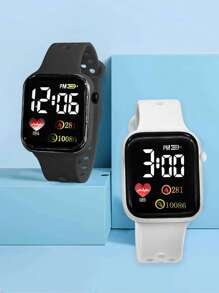 2pcs Couple Square Electronic Watch - Multicolor - View 1