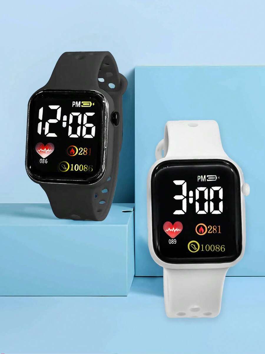 2pcs Couple Square Electronic Watch - Multicolor - View 1