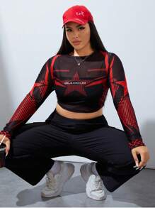 SHEIN EZwear CURVE áo nữ kích thước lớn Hình học Lá thư Giải trí - Nhiều màu - Xem 1