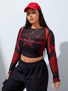 SHEIN EZwear CURVE áo nữ kích thước lớn Hình học Lá thư Giải trí - Nhiều màu - Xem 3